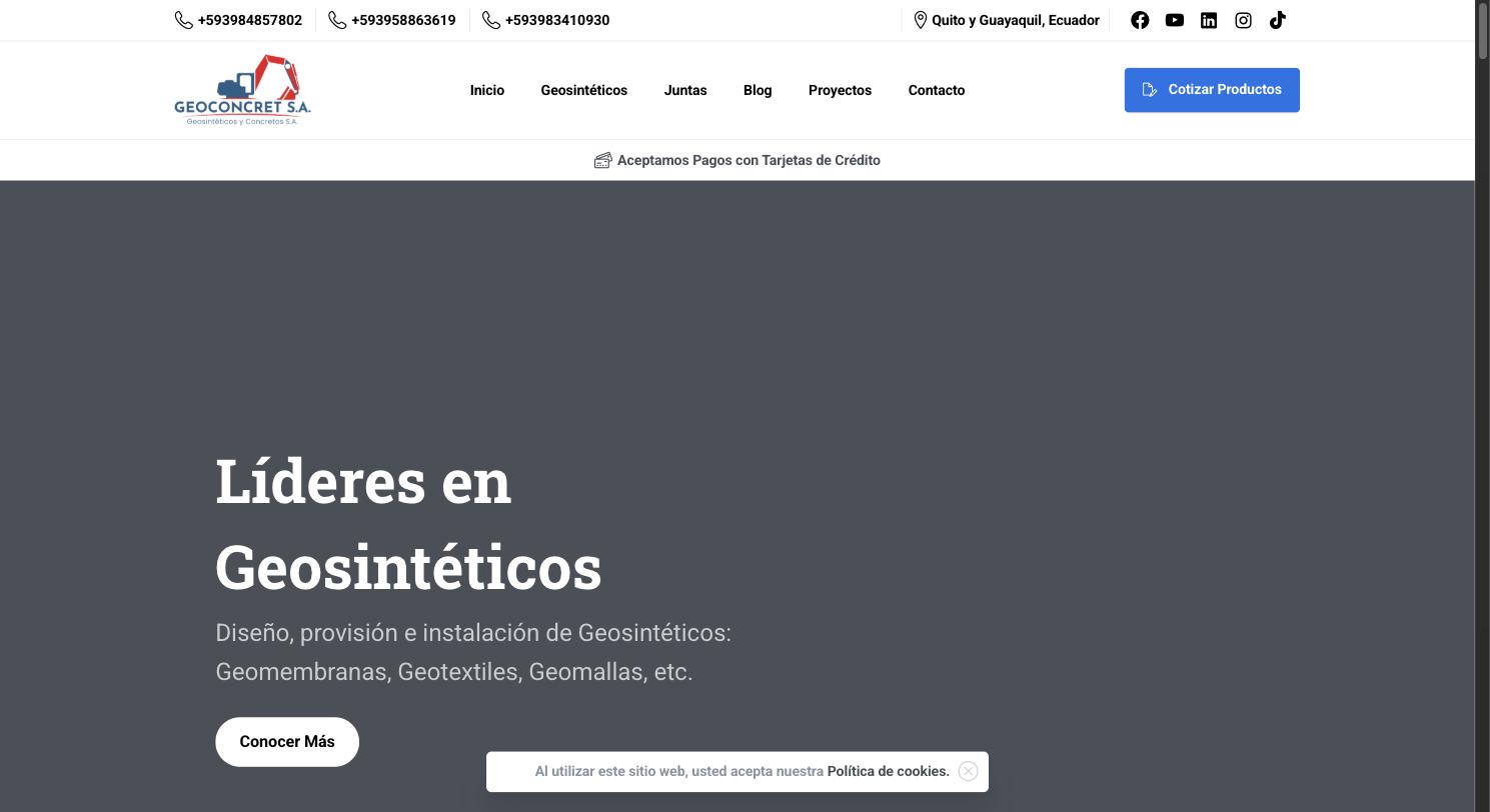 Sitio de Geoconcret, geosintéticos y juntas arquitectónicas